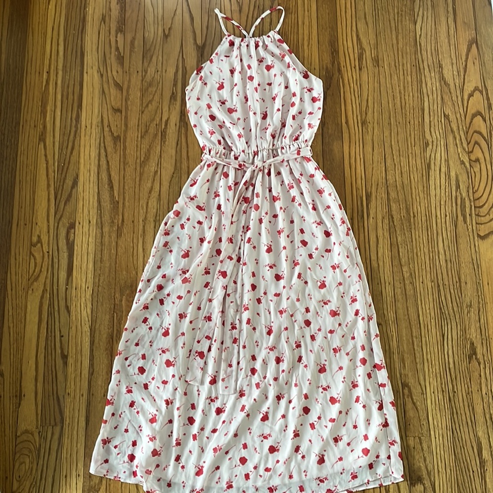 Lush Floral Print Waist Tie Ruffle Back Midi Dress - Picture 3 of 6